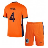 Niederlande Virgil van Dijk #4 Heimtrikotsatz Kinder EM 2024 Kurzarm (+ Kurze Hosen)